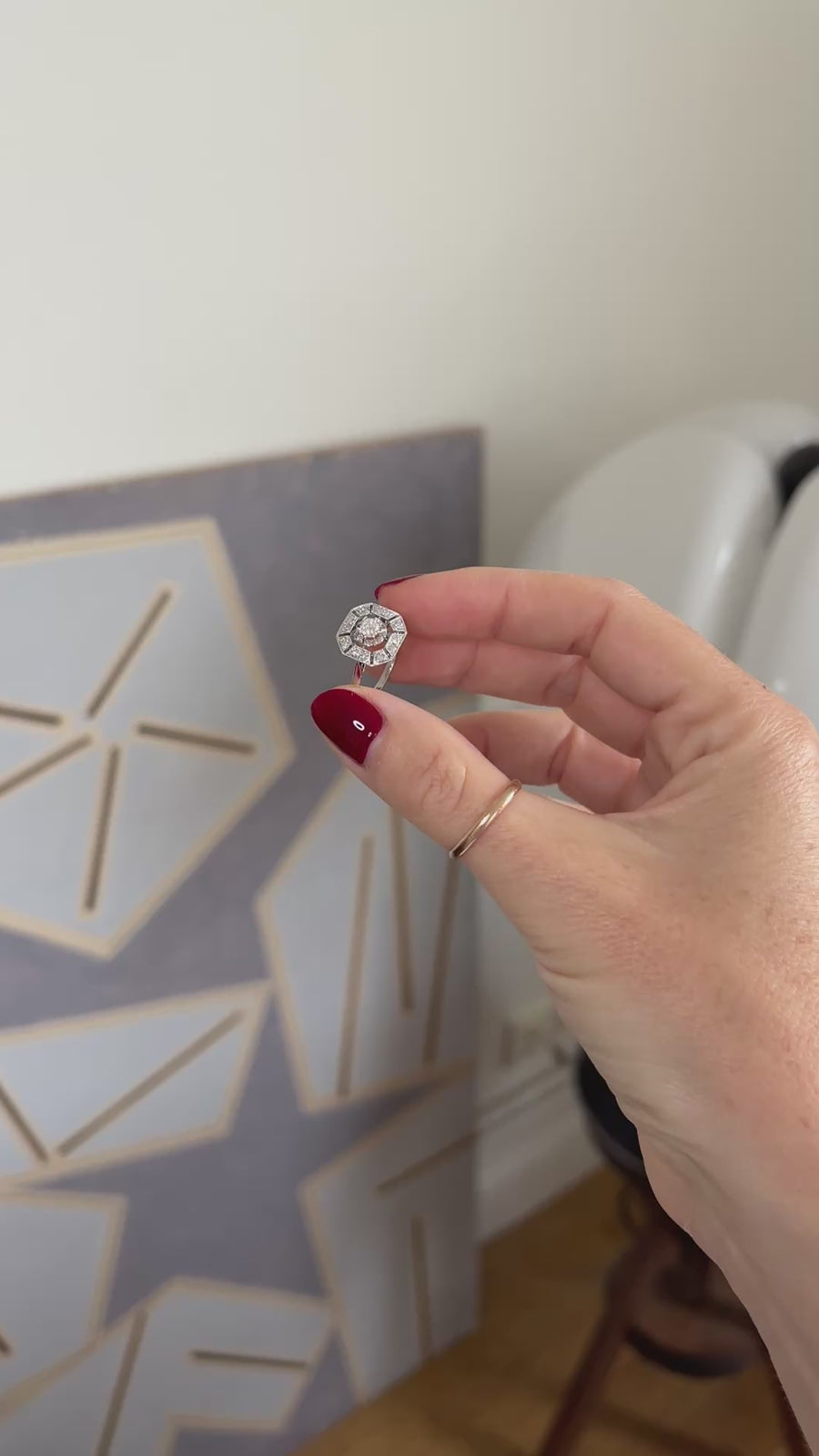 Bague Art Déco Octogonale Diamants 0,60 Ct