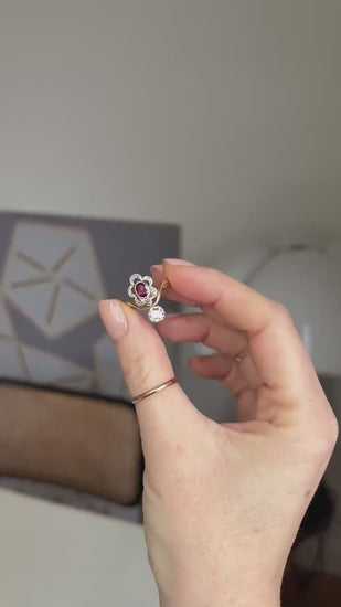 Bague Duchesse Belle Epoque Rubis et Diamants sur Or Jaune et Platine
