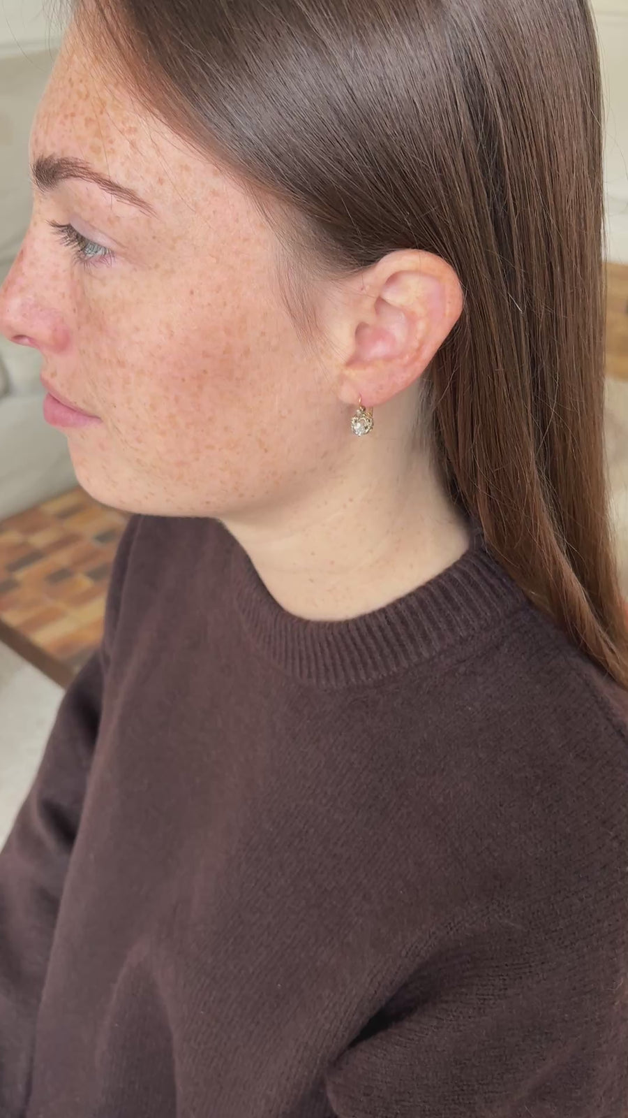 Dormeuses Anciennes Diamants Rose Couronnée sur Or Rose