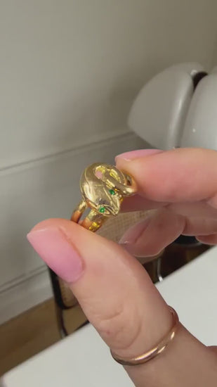 Vintage Ring with Coiled Snake and Emerald on Yellow Gold