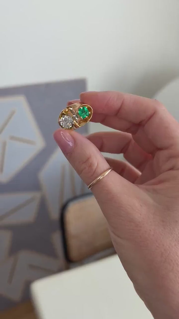 Bague Toi et Moi Tourbillon Emeraude Colombienne et Diamant