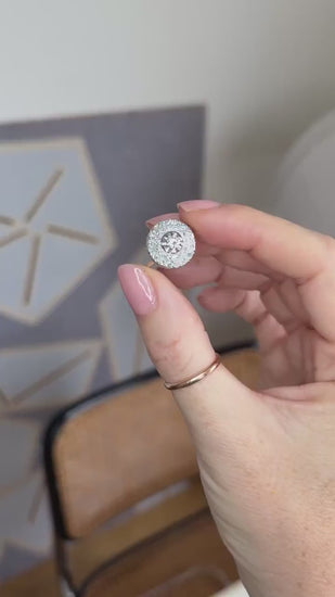 Bague Cible Art Déco Double Entourage Diamants 0,60 Ct sur Or Blanc et Platine