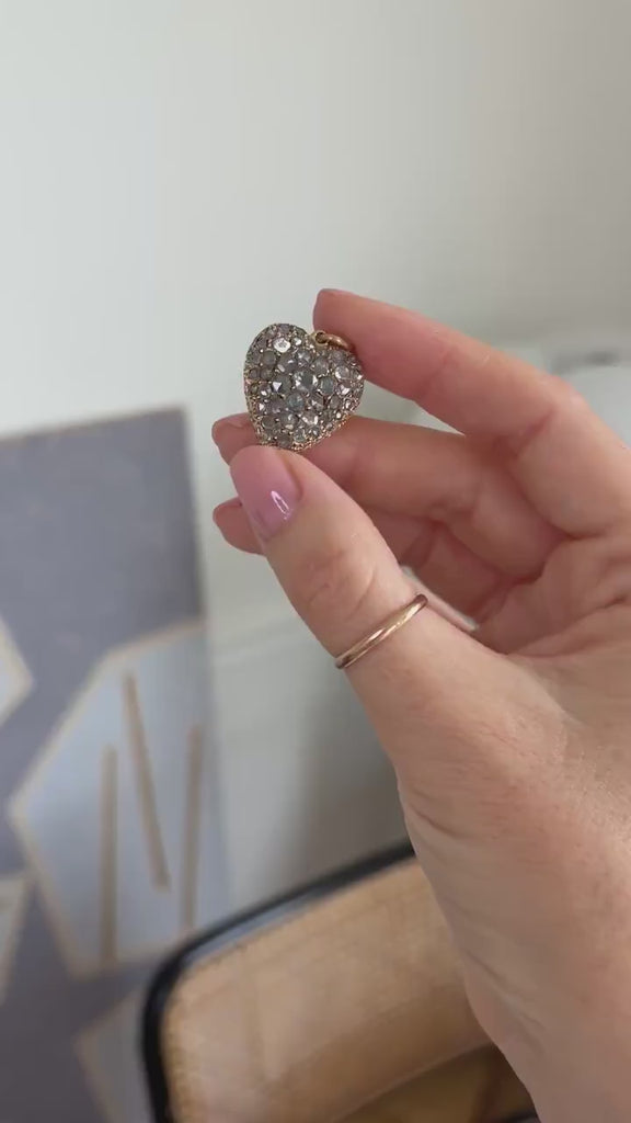 Pendentif Ancien Cœur Diamants sur Or Rose