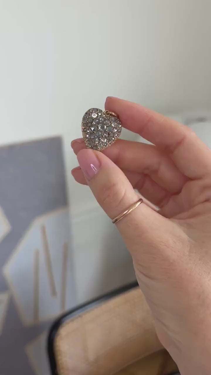 Pendentif Ancien Cœur Diamants sur Or Rose