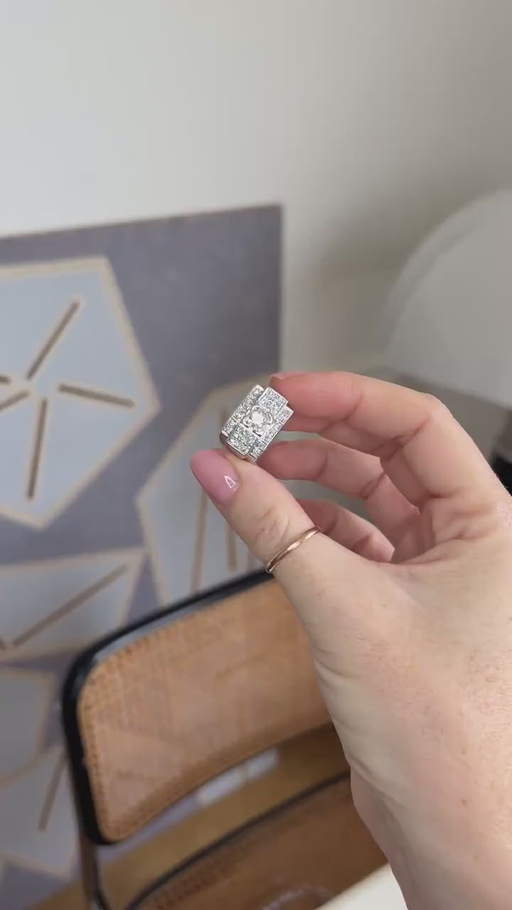 Large Bague Bandeau Art Déco Diamants 2,10 Cts sur Platine