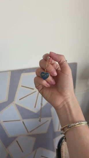 Collier Ancien Pendentif Coeur Clé de Fa Emaillé et Chaine Or Jaune et Perle Fine