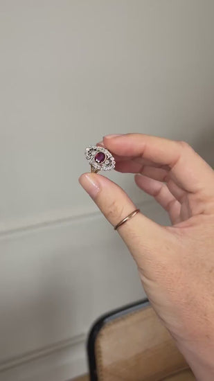 Bague Belle Epoque Rubis et Diamants sur Or Jaune et Platine