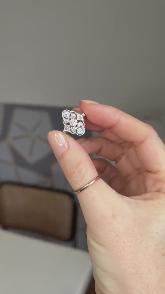 Bague Art Déco Marquise Diamants 0,85 Ct sur Platine