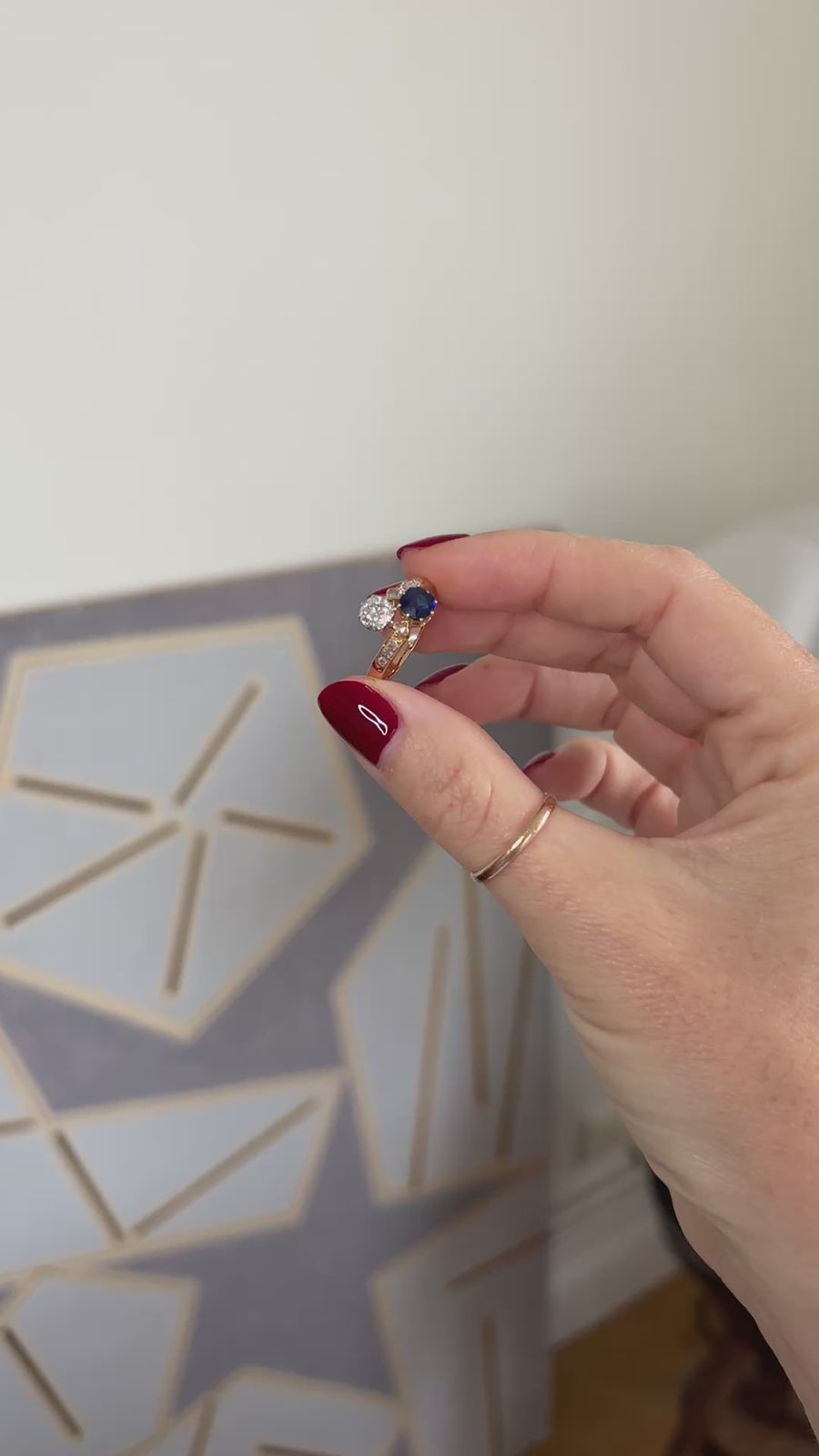 Bague Toi et Moi Saphir et Diamant sur Or Rose et Platine