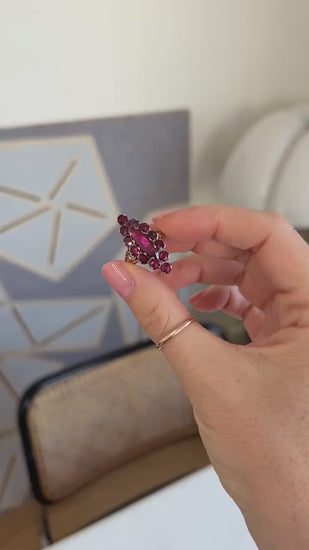 Bague Marquise Ancienne en Or Rose et Grenats de Perpignan