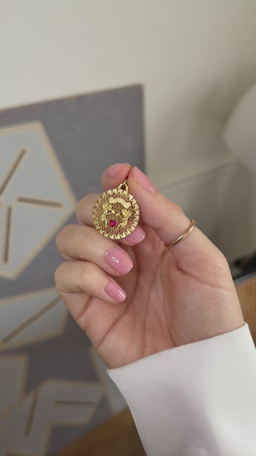 Médaille Or Jaune Anges Coeur Rubis "Il Bat Pour Toi"