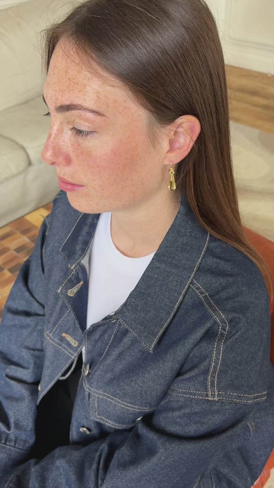 Boucles d'Oreilles Anciennes Goutte Citrine sur Or Jaune