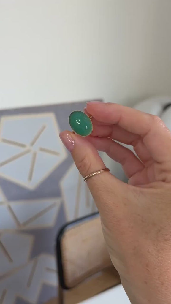 Bague Scarabée Art Déco Chrysoprase sur Or Jaune