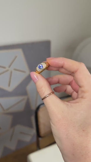 Bague Jonc Saphir de Ceylan 1,00 Ct et Diamants sur Or Jaune