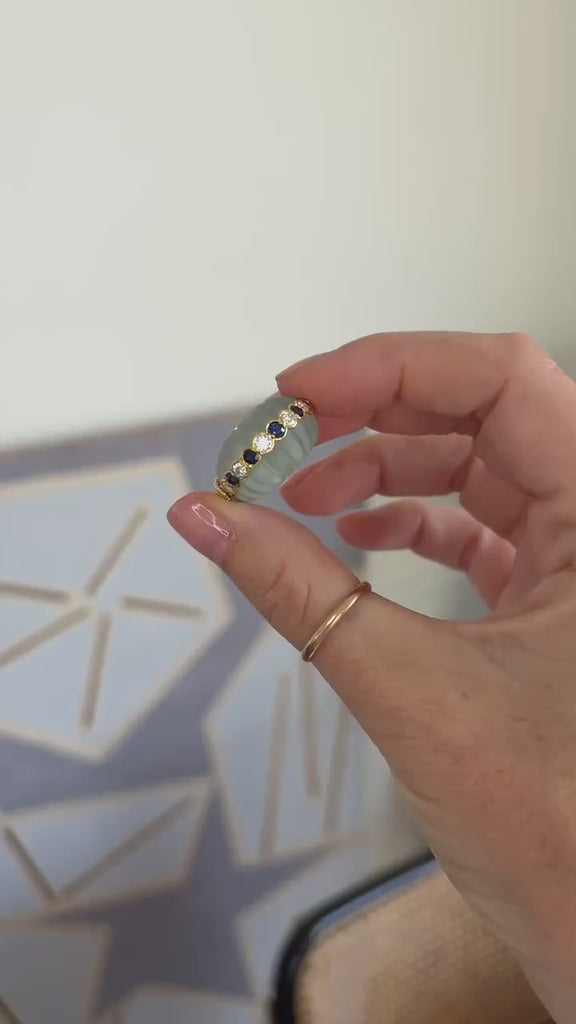 Jean & Pierre Bellin Bague Boule Aigue Marine à Gaudrons Diamant et Saphir sur Or Jaune