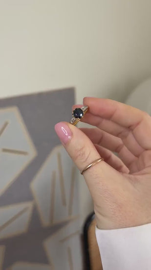 Bague Belle Epoque Saphir 1,50 Cts et Diamants sur Or Jaune et Platine