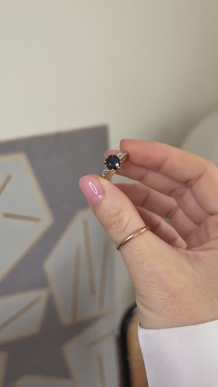 Bague Belle Epoque Saphir 1,50 Cts et Diamants sur Or Jaune et Platine