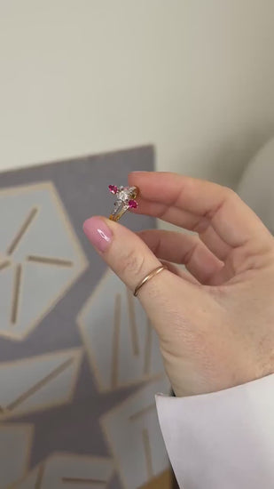 Bague Toi et Moi Belle Epoque Rubis Poire et Diamants sur Or Jaune et Platine