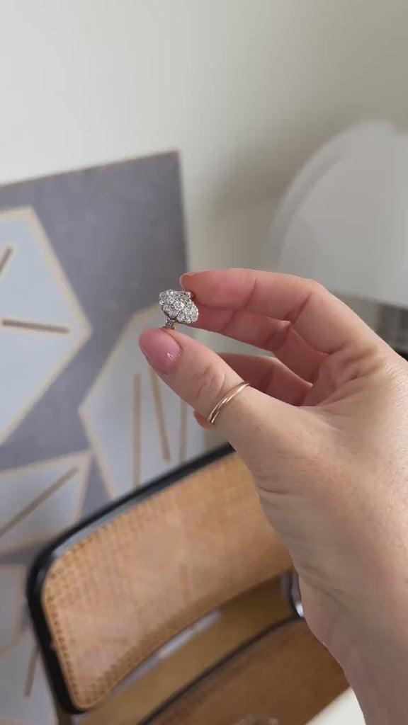 Bague Marquise Ancienne Diamants 1,30 Cts sur Or rose et Platine