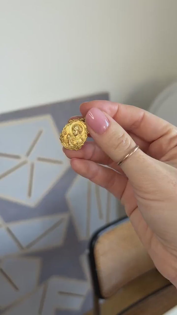 Médaille Ancienne Vierge Marie Virgo Fidelis en Or Jaune