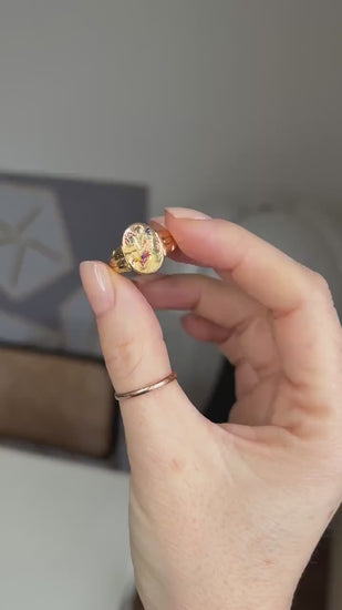 Bague Pivotante Ancienne Chinoise en Or Jaune et Email