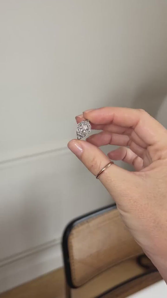 Bague Dôme Art Déco Diamants sur Or Blanc et Platine
