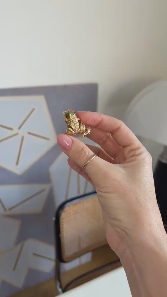 Bague Grenouille Emeraude et Diamant sur Or Jaune