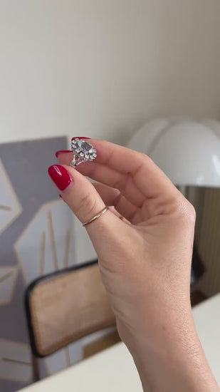 Bague Aigue Marine Entourage Diamants sur Or Blanc
