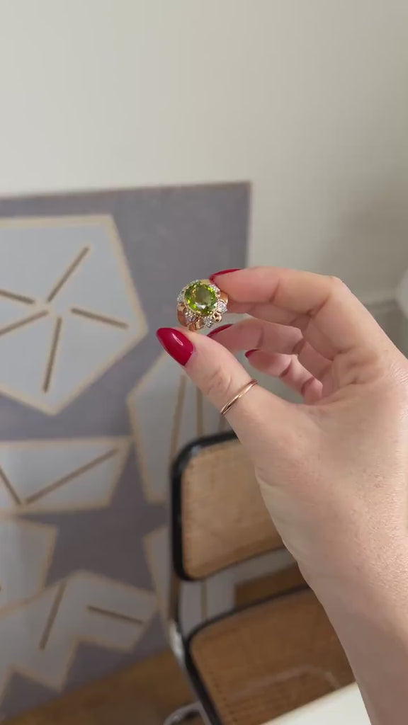 Bague Cocktail Fleur Péridot 5,14 Cts et Diamants sur Or Rose