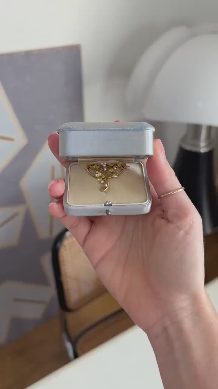 Hubert Martincourt Broche Art Nouveau Or Jaune et Perles