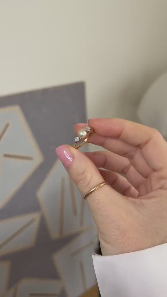 Bague Ancienne Perle Fine et Diamants sur Or et Platine