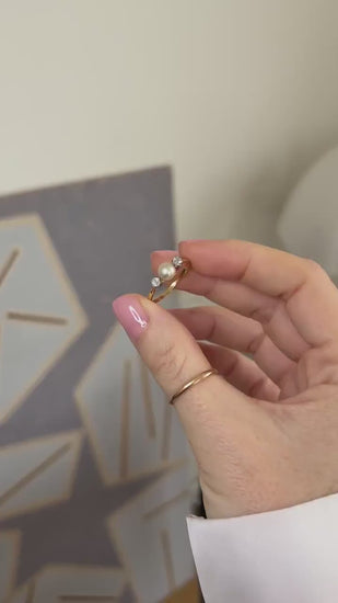 Bague Ancienne Perle Fine et Diamants sur Or et Platine