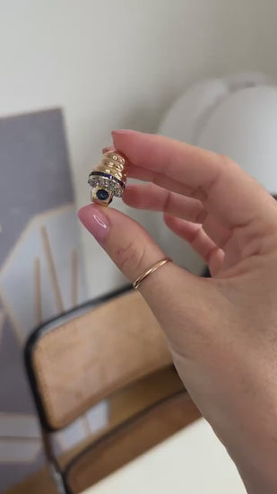 Bague Tank Asymétrique Diamants et Saphirs sur Or Jaune et Rose
