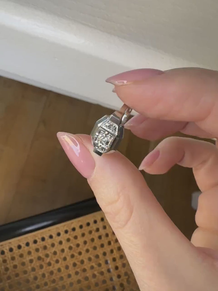 Bague bandeau Art Deco or blanc platine et diamants