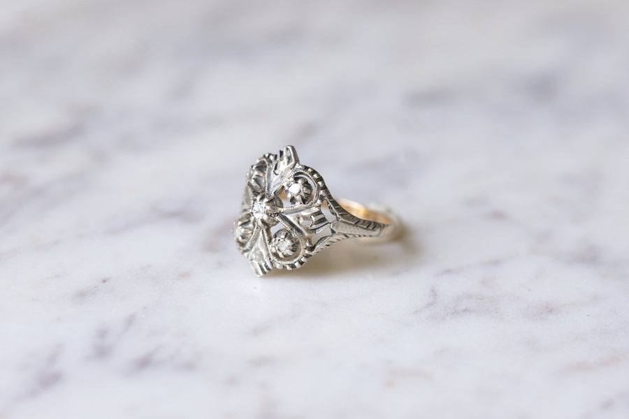 Bague ancienne en or et argent ornée de diamants - Galerie Pénélope