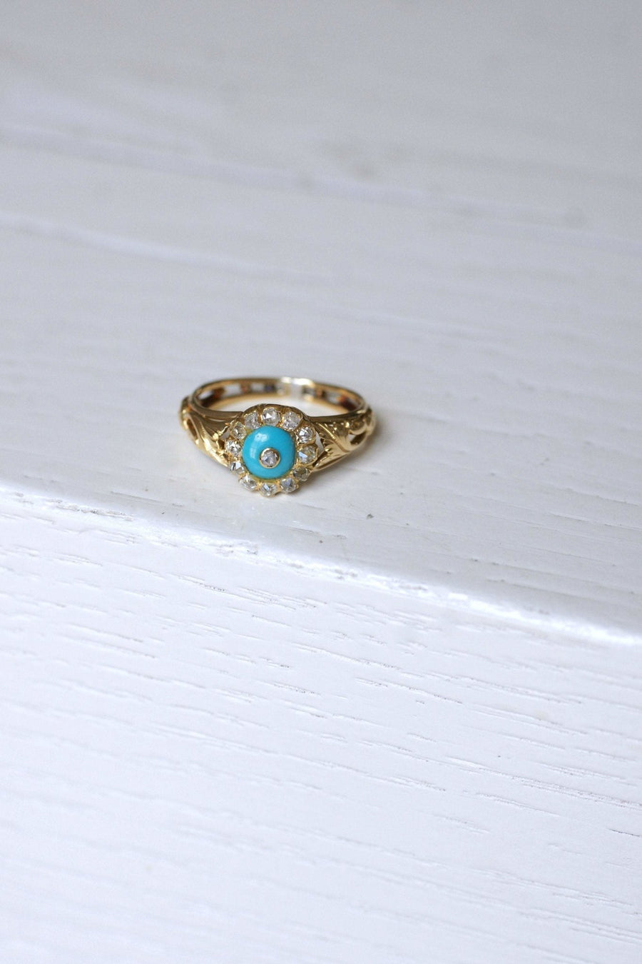 Bague ancienne pâte de verre turquoise et diamants - Galerie Pénélope