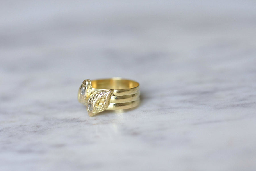 Bague ancienne Serpents or jaune et diamants - Galerie Pénélope