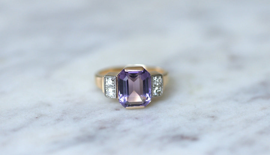 Bague Art Déco améthyste et diamants - Galerie Pénélope