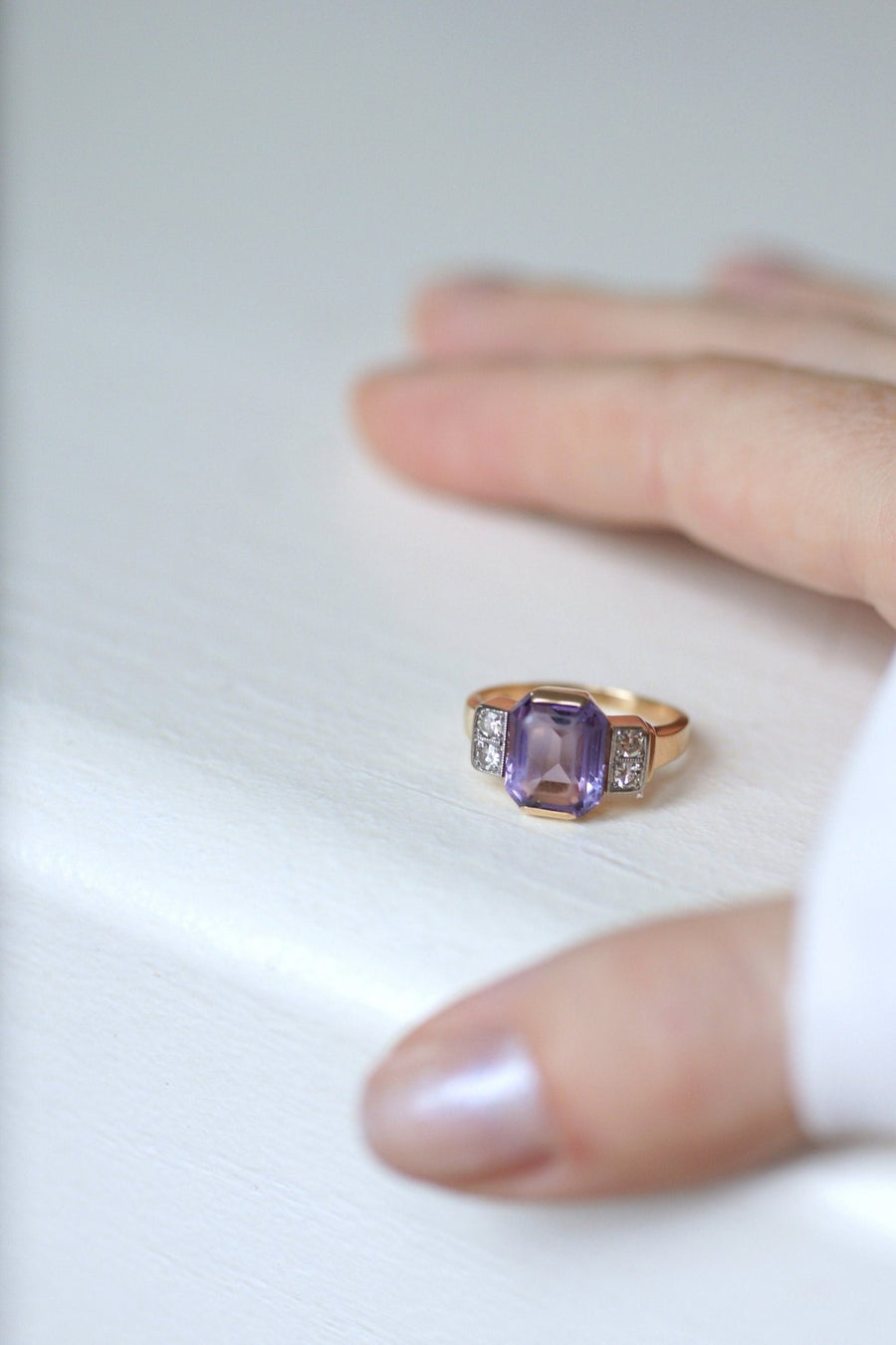 Bague Art Déco améthyste et diamants - Galerie Pénélope