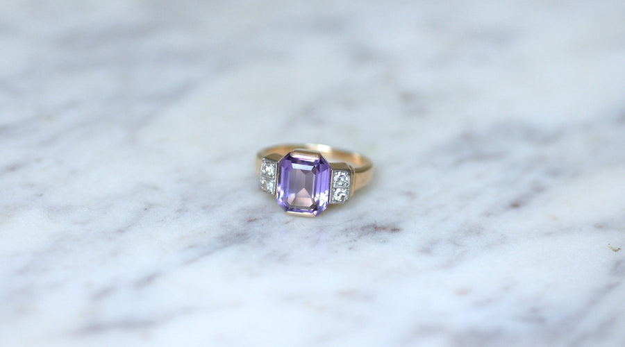 Bague Art Déco améthyste et diamants - Galerie Pénélope