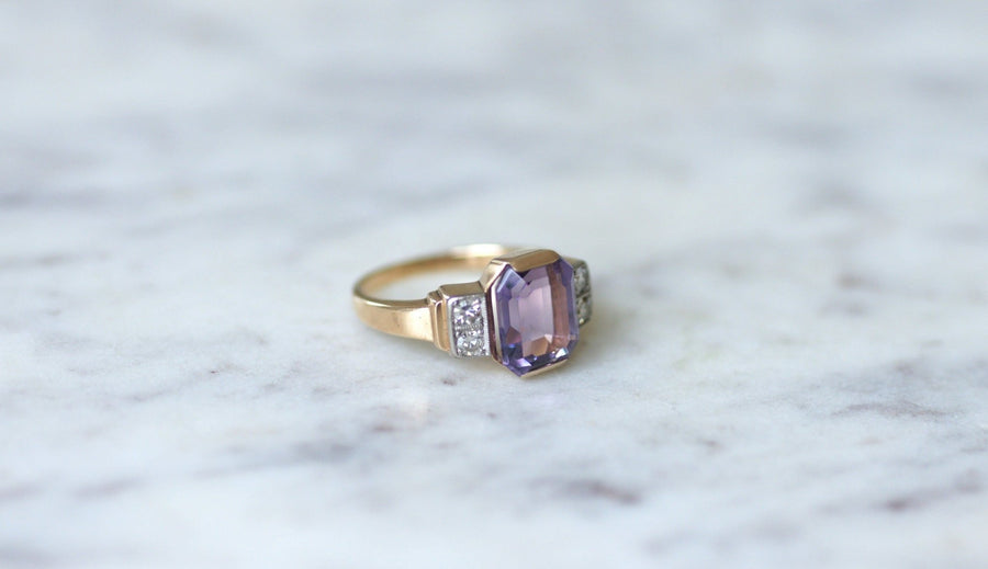 Bague Art Déco améthyste et diamants - Galerie Pénélope