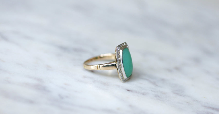 Bague Art Deco Chrysoprase Diamants - Galerie Pénélope