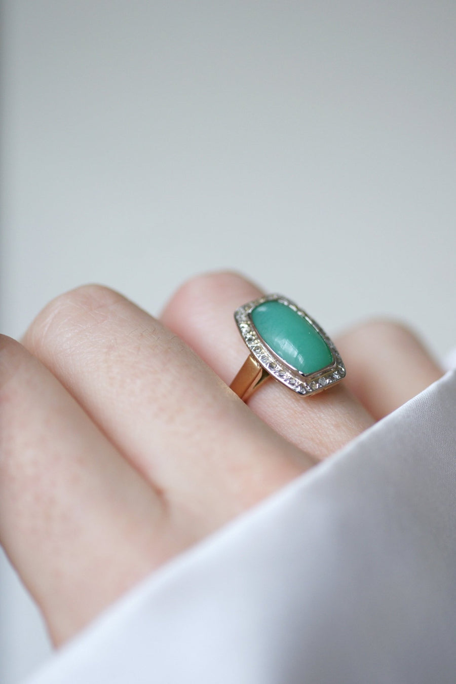 Bague Art Deco Chrysoprase Diamants - Galerie Pénélope