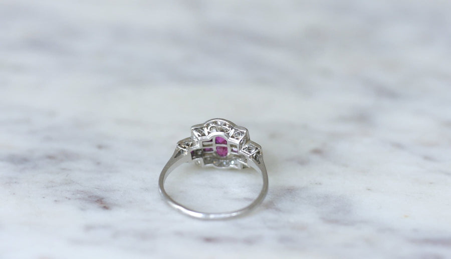 Bague Art Deco diamants et rubis calibrés - Galerie Pénélope