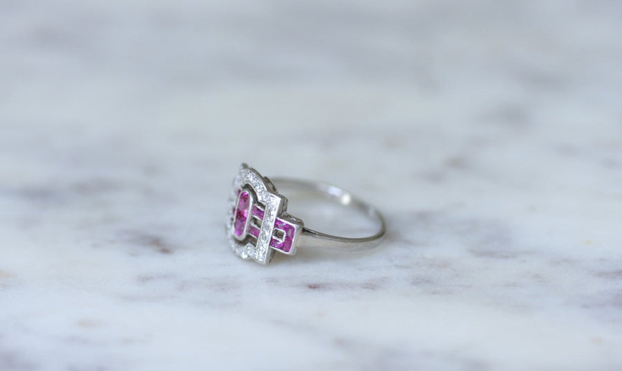 Bague Art Deco diamants et rubis calibrés - Galerie Pénélope