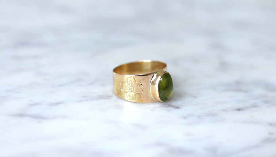 Bague bandeau or rose et cabochon péridot - Galerie Pénélope