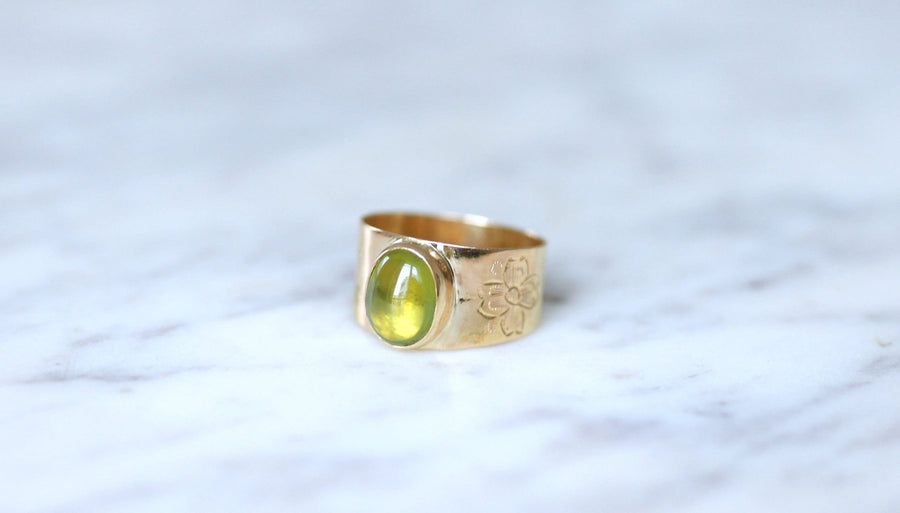 Bague bandeau or rose et cabochon péridot - Galerie Pénélope