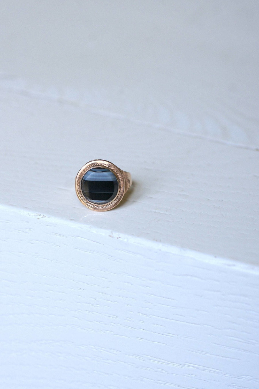 Bague chevalière agate sur or rose - Galerie Pénélope