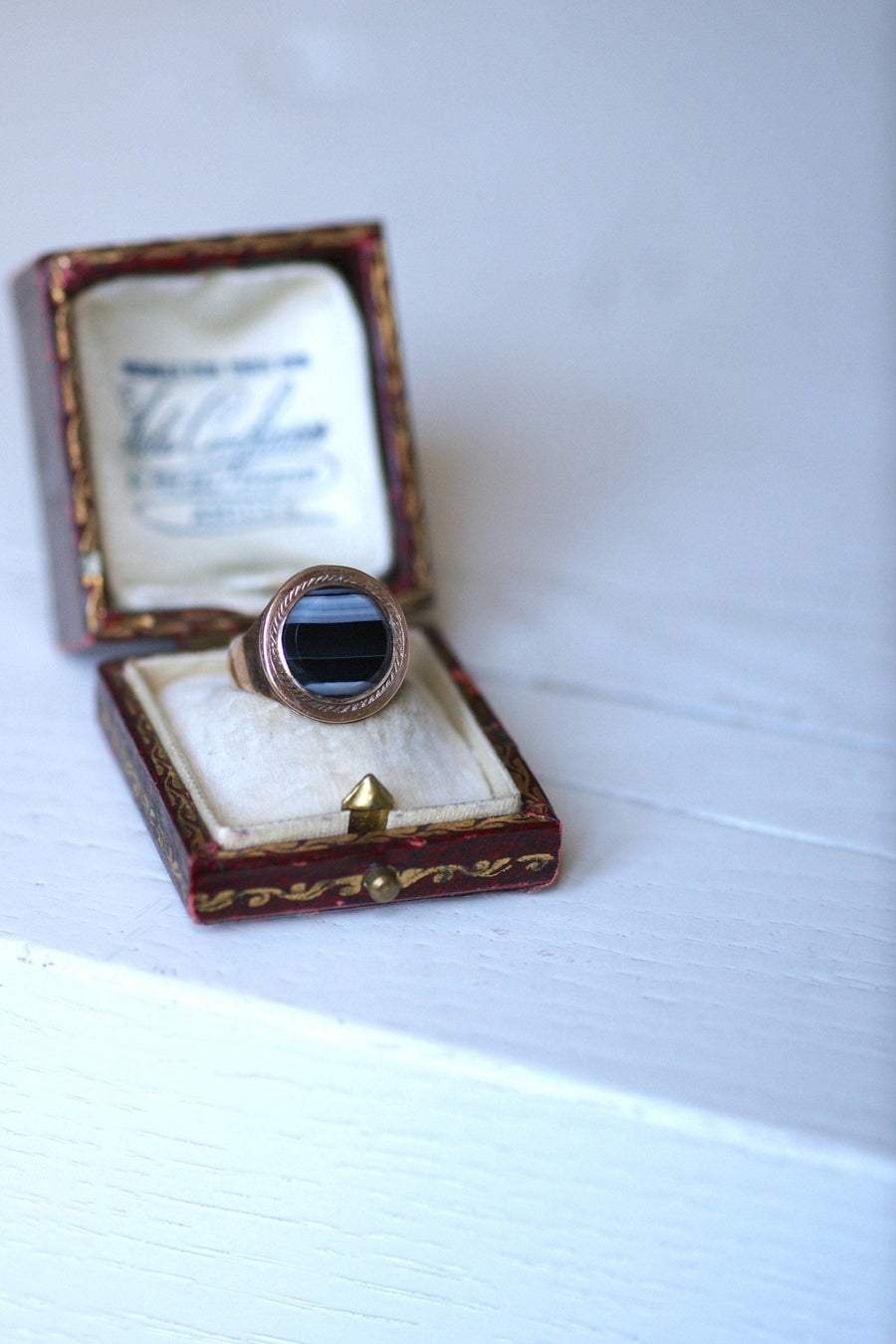 Bague chevalière agate sur or rose - Galerie Pénélope