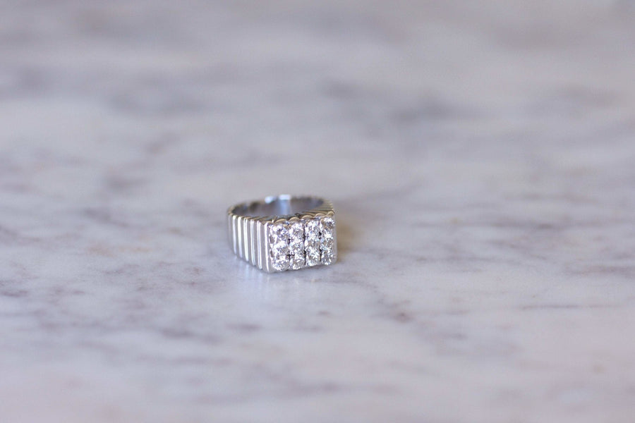 Bague chevalière godrons Art Deco diamants - Galerie Pénélope